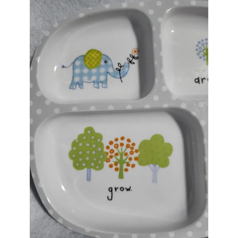 Pottery Barn Kids Plate Sectioned Meal Plate Zoo Animals Trees Melamine Gray